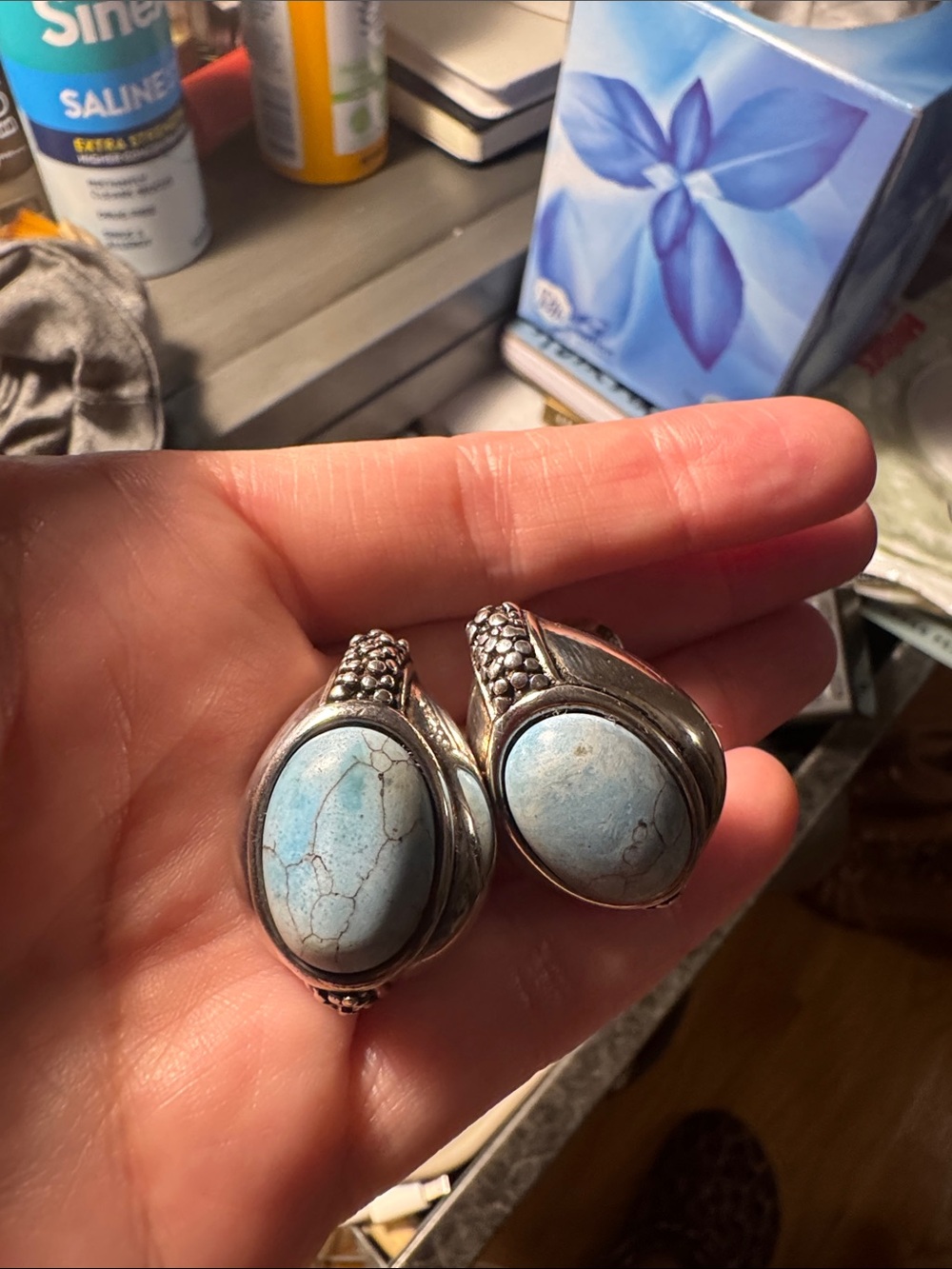 Premier Silver Earrings with Light Blue Turquoise Cabochons